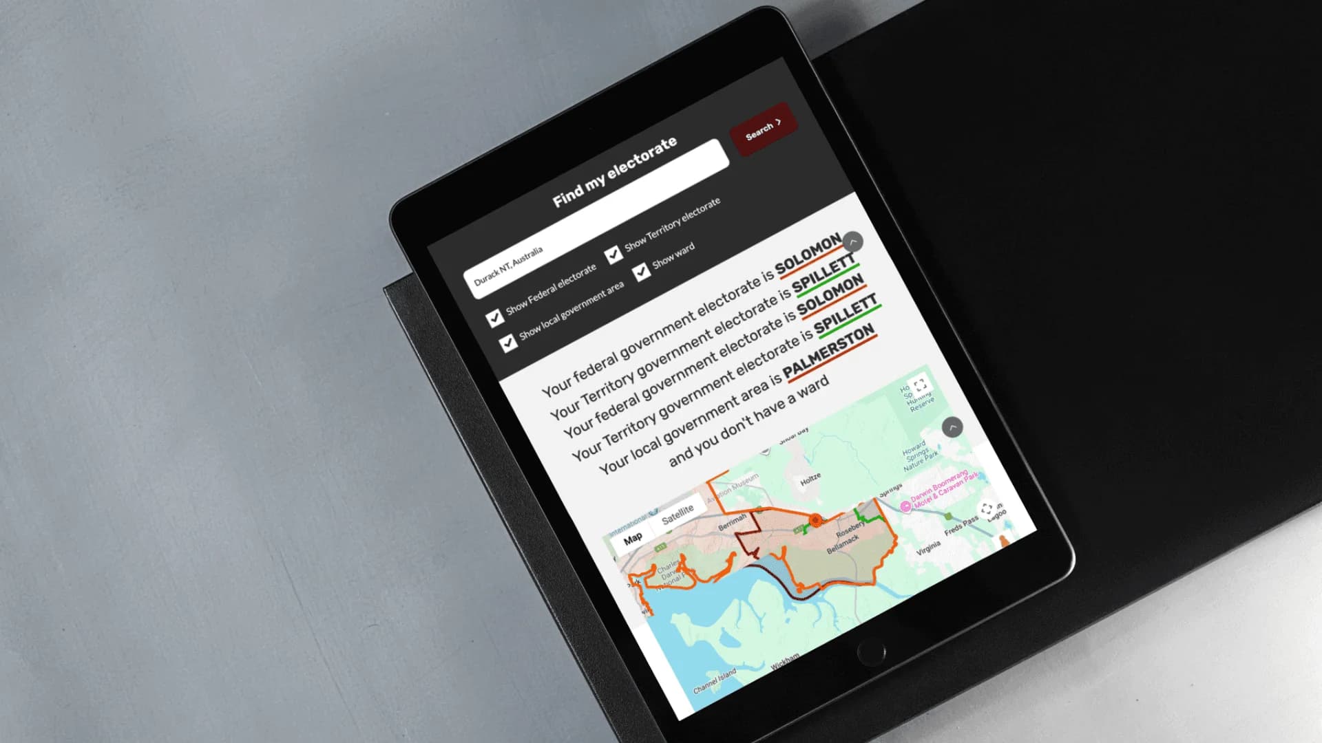 Screenshot of old election results page